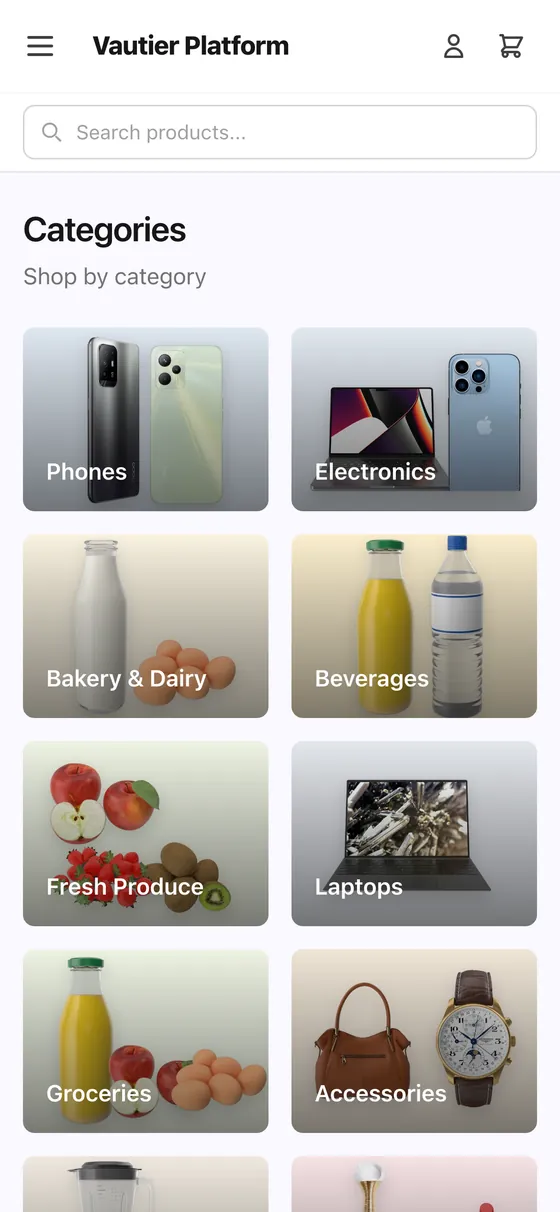 The product catalogue on a phone