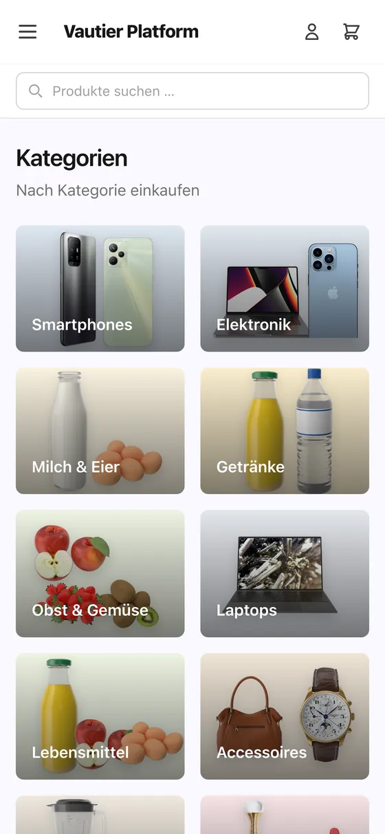 Der Produktkatalog auf dem Smartphone