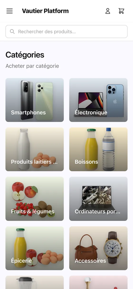 Le catalogue de produits sur un téléphone